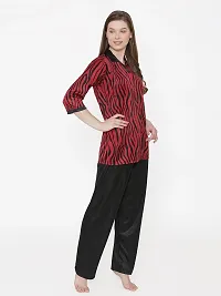 Beautiful Tiger Print Satin Button Up Shirt and Long Leg Pyjama Set For Women-thumb1