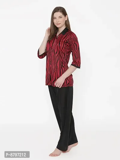 Beautiful Tiger Print Satin Button Up Shirt and Long Leg Pyjama Set For Women-thumb3