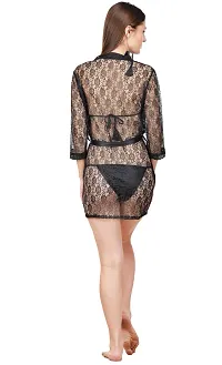 Solid Soft Net Babydoll Dress - Black (Size - Free )-thumb4