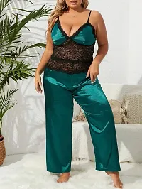 Satin Lace Multicolor Solid Nightsuit-thumb1