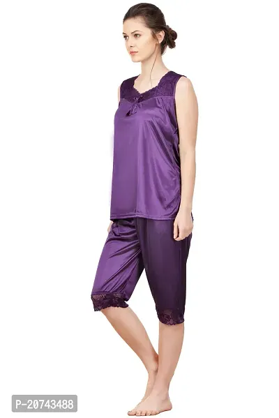 Silky Satin Top And Capri Set - Purple (Size - Free )-thumb3