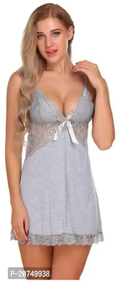 Solid Hoseiry Babydoll Dress -Grey (Size - Free )-thumb2