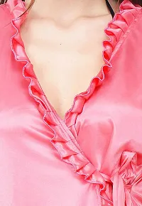 Solid Satin Pink Robe And Lingerie Set-thumb4