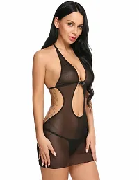 Solid Net Babydoll Dress -Black (Size - Free )-thumb2