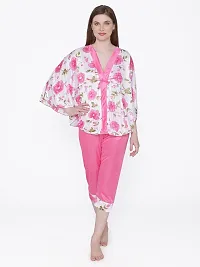 Floral Print Satin Kaftan and Capri Set - Pink (Size - Free )-thumb4