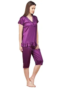 Silky Satin Top And Capri Set - Purple (Size - Free )-thumb1