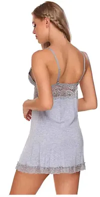 Solid Hoseiry Babydoll Dress -Grey (Size - Free )-thumb3