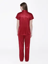 Silky Satin Top And Pyjama Set - Maroon (Size - Free )-thumb4