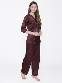 Silky Satin Top And Pyjama Set - Purple (Size - Free )-thumb2