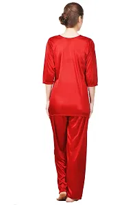 Silky Satin Top And Pyjama Set - Maroon (Size - Free )-thumb3