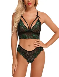 Embroidery Multicolor Strapy Lace Lingerie Set-thumb1