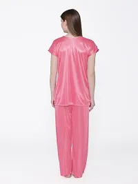 Silky Satin Top And Pyjama Set - Pink (Size - Free )-thumb4