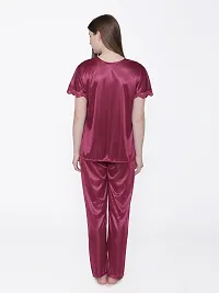 Silky Satin Top And Pyjama Set - Maroon (Size - Free )-thumb4