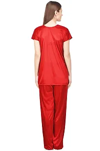 Silky Satin Top And Pyjama Set - Maroon (Size - Free )-thumb3