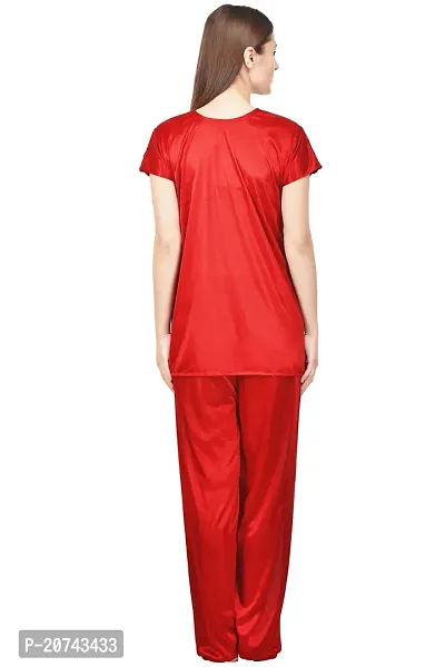 Silky Satin Top And Pyjama Set - Maroon (Size - Free )-thumb4