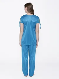 Silky Satin Top And Pyjama Set - Blue (Size - Free )-thumb4