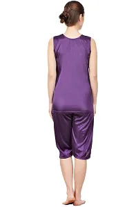 Silky Satin Top And Capri Set - Purple (Size - Free )-thumb3