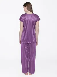 Silky Satin Top And Pyjama Set - Purple (Size - Free )-thumb4