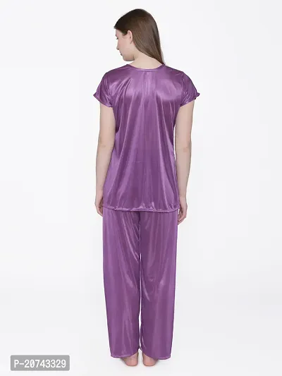 Silky Satin Top And Pyjama Set - Purple (Size - Free )-thumb5