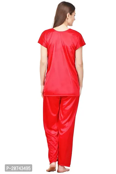 Silky Satin Top And Pyjama Set - Pink (Size - Free )-thumb4