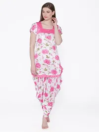 Floral Print Satin Short Sleeve Top and Long Leg Dhoti Set - Pink (Size - Free )-thumb2