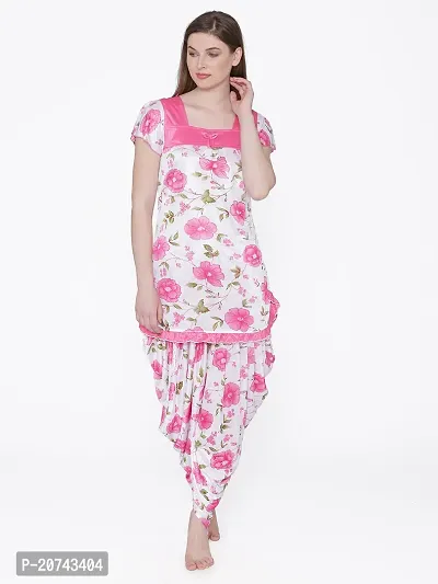 Floral Print Satin Short Sleeve Top and Long Leg Dhoti Set - Pink (Size - Free )-thumb3