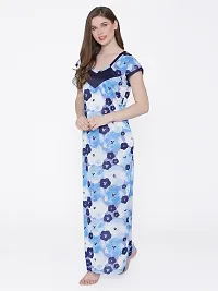 Floral Print Satin Nighty and Robe Set - Multicolor (Size - Free )-thumb3