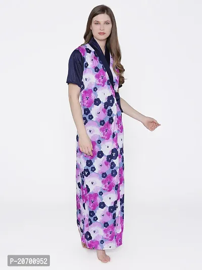 Floral Print Satin Nighty and Robe Set - Multicolor (Size - Free )-thumb5