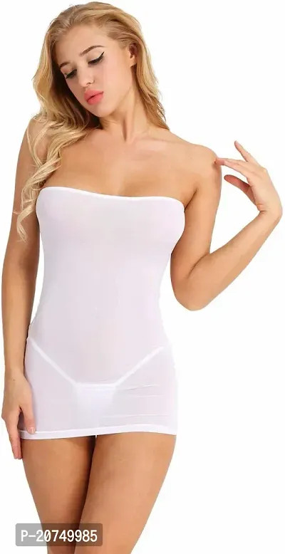 Solid Soft Poly Viscose Babydoll Dress with G-String - White (Size - Free)-thumb0