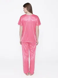 Silky Satin Top And Pyjama Set - Pink (Size - Free )-thumb4