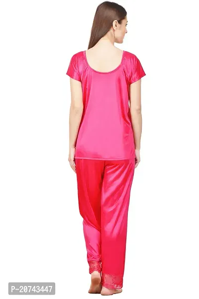 Silky Satin Top And Pyjama Set - Pink (Size - Free )-thumb4