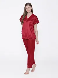 Silky Satin Top And Pyjama Set - Maroon (Size - Free )-thumb3