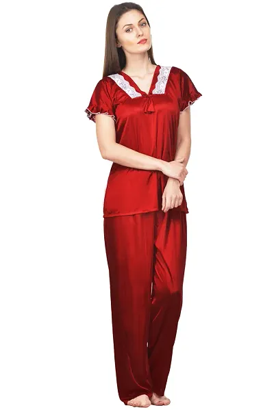 Premium Solid Satin Night Suit Set/Nightsuit For Women