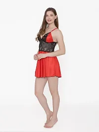 Silky Satin Babydoll Dress - Red (Size - Free )-thumb3