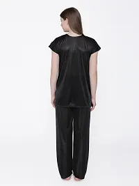 Silky Satin Top And Pyjama Set - Black (Size - Free )-thumb4