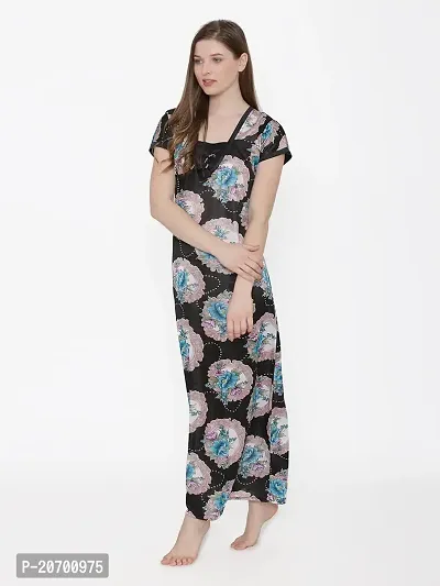 Floral Print Satin Nighty and Robe Set - Multicolor (Size - Free )-thumb4