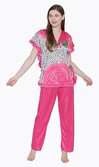 Floral Print Satin Top and Long Leg Pyjama Set - Pink (Size - Free )-thumb4
