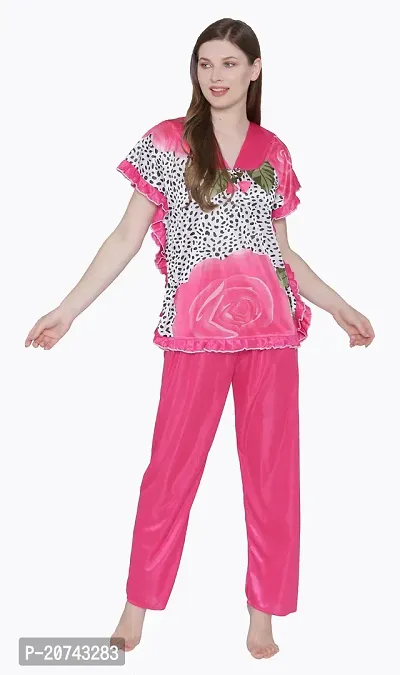 Floral Print Satin Top and Long Leg Pyjama Set - Pink (Size - Free )-thumb5