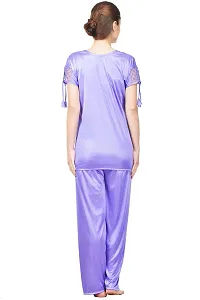 Silky Satin Top And Pyjama Set - Blue (Size - Free )-thumb3