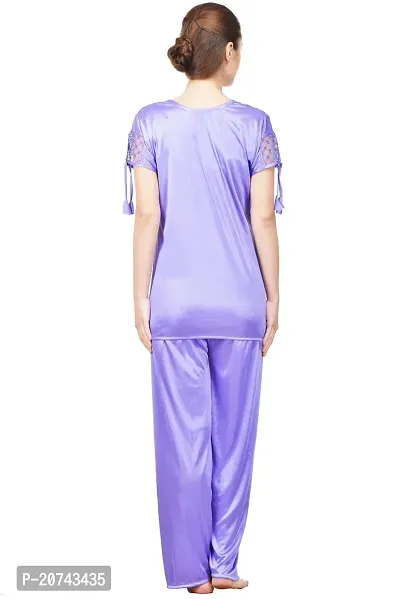 Silky Satin Top And Pyjama Set - Blue (Size - Free )-thumb4