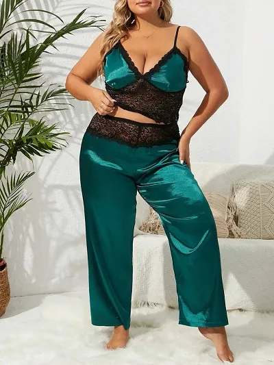 Satin Lace Solid Nightsuit