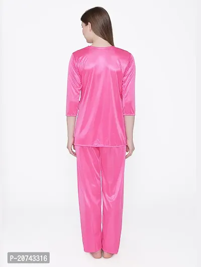 Silky Satin Top And Pyjama Set - PinK (Size - Free )-thumb5