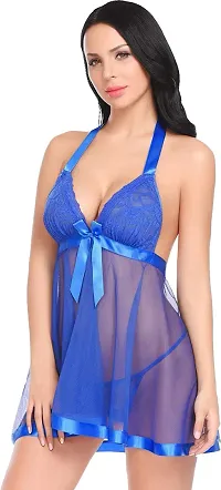 Solid Net Babydoll Dress -Blue (Size - Free )-thumb2