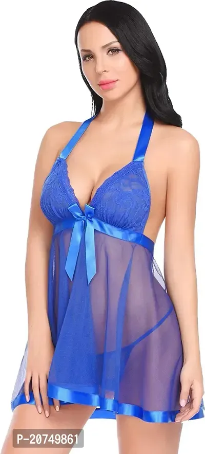 Solid Net Babydoll Dress -Blue (Size - Free )-thumb3