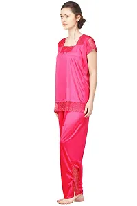 Silky Satin Top And Pyjama Set - Pink (Size - Free )-thumb2