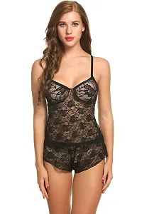 Solid Lace Babydoll Dress -Black (Size - Free )-thumb2