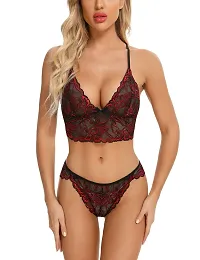 Scalloped Embroidery Multicolor Lace Trim Lingerie Set-thumb1