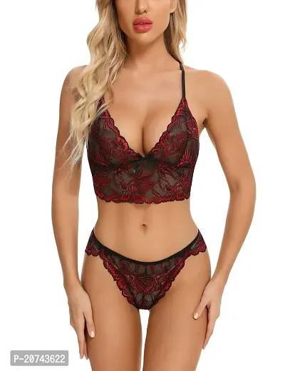 Scalloped Embroidery Multicolor Lace Trim Lingerie Set-thumb2