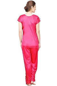 Silky Satin Top And Pyjama Set - Pink (Size - Free )-thumb3