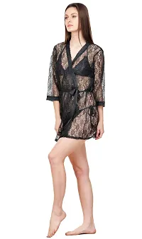 Solid Soft Net Babydoll Dress - Black (Size - Free )-thumb3